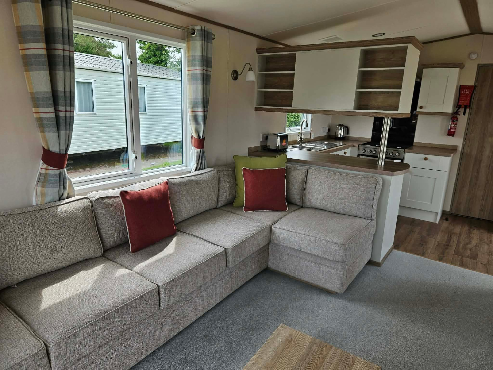 Large corner sofa in the caravan living room